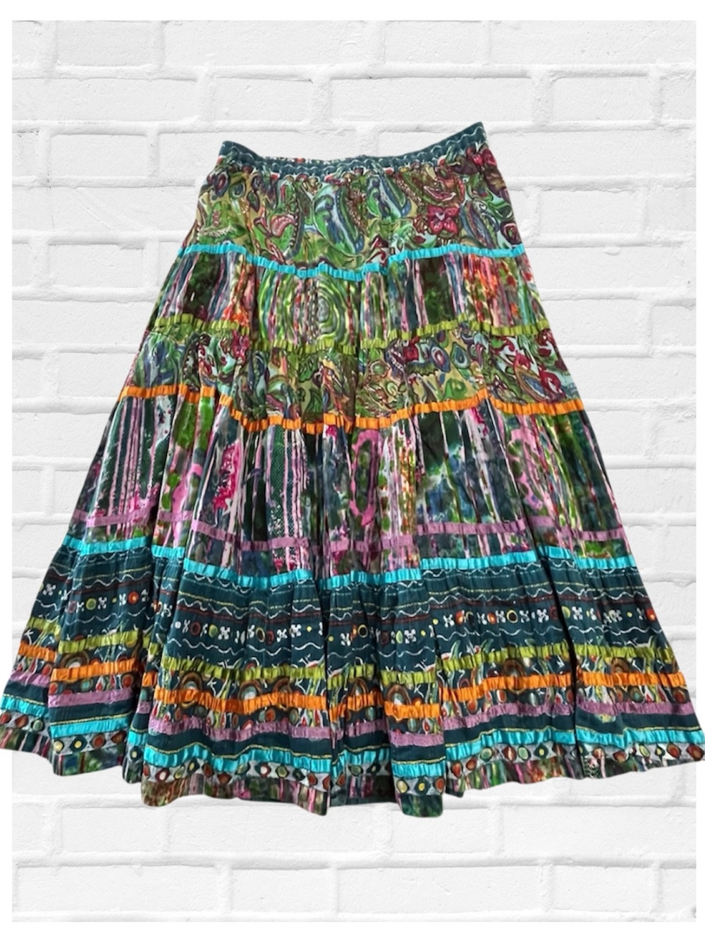 TravelSmith Lg Petite Fiesta Tiered Boho Hippie Peasant Crinkle Maxi Skirt